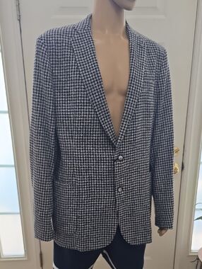 STAFFORD BRAND MEN'S BLUE AND WHITE CHECKERED SPORT JACKET REGULAR FIT SIZE 46L